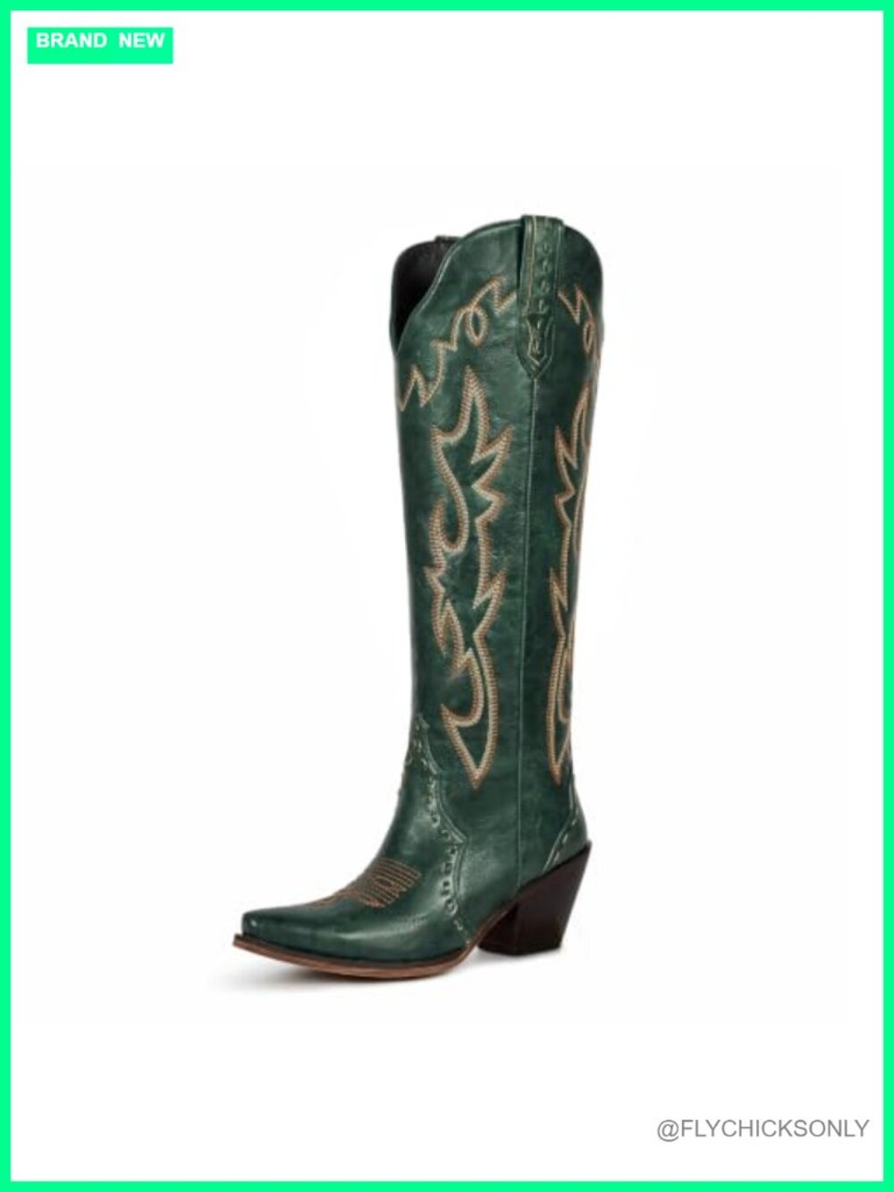 Knee High Cowboy Boots Snip Toe Block Heel Faux Leather Western Boots